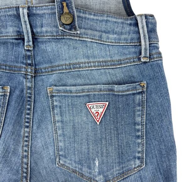 GUESS Distressed Tapered Leg Denim Overall Sz 23 Blue - Picture 9 of 10